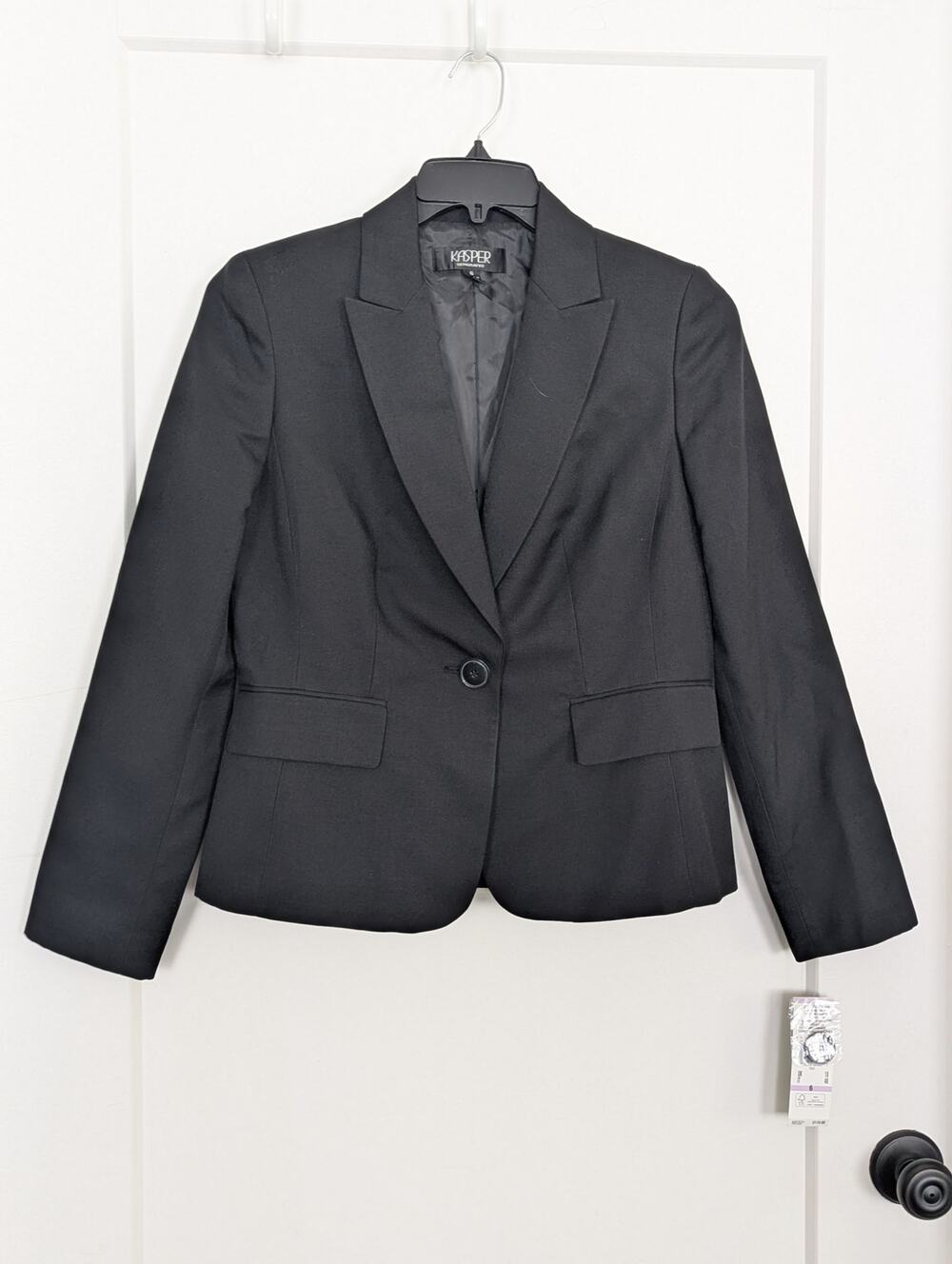 NWT Kasper Womens Black Suit Jacket Blazer Size 6 Single Button Work Office